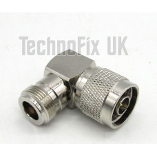 N type female to N type male right angled 90 degree adapter (N F to N M R/A)