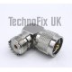 UHF SO239 female to UHF PL259 male right angled 90 degree adapter (UHF F to UHF M R/A)
